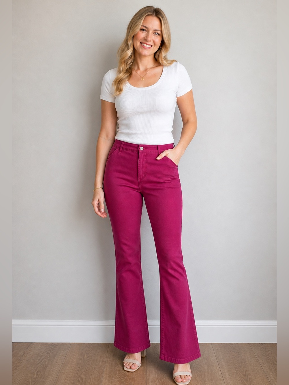 NWT Cosmic Blue Love High-Rise Bootcut Flare Trouser Jeans Magenta Pink Size 33
